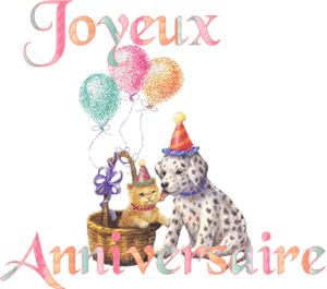 Gif animé bon anniversaire chien et chat